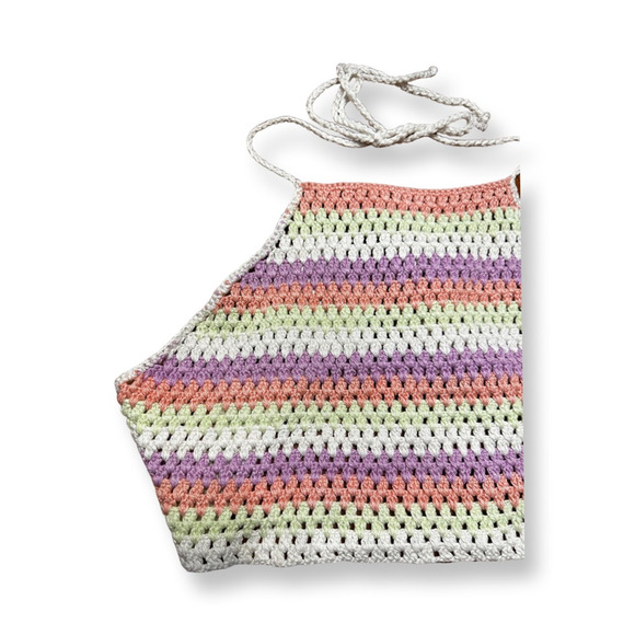 BP. Womens Crop Top Multicolor Stripe Halter Neck Crochet Backless Tie S New - Picture 3 of 10